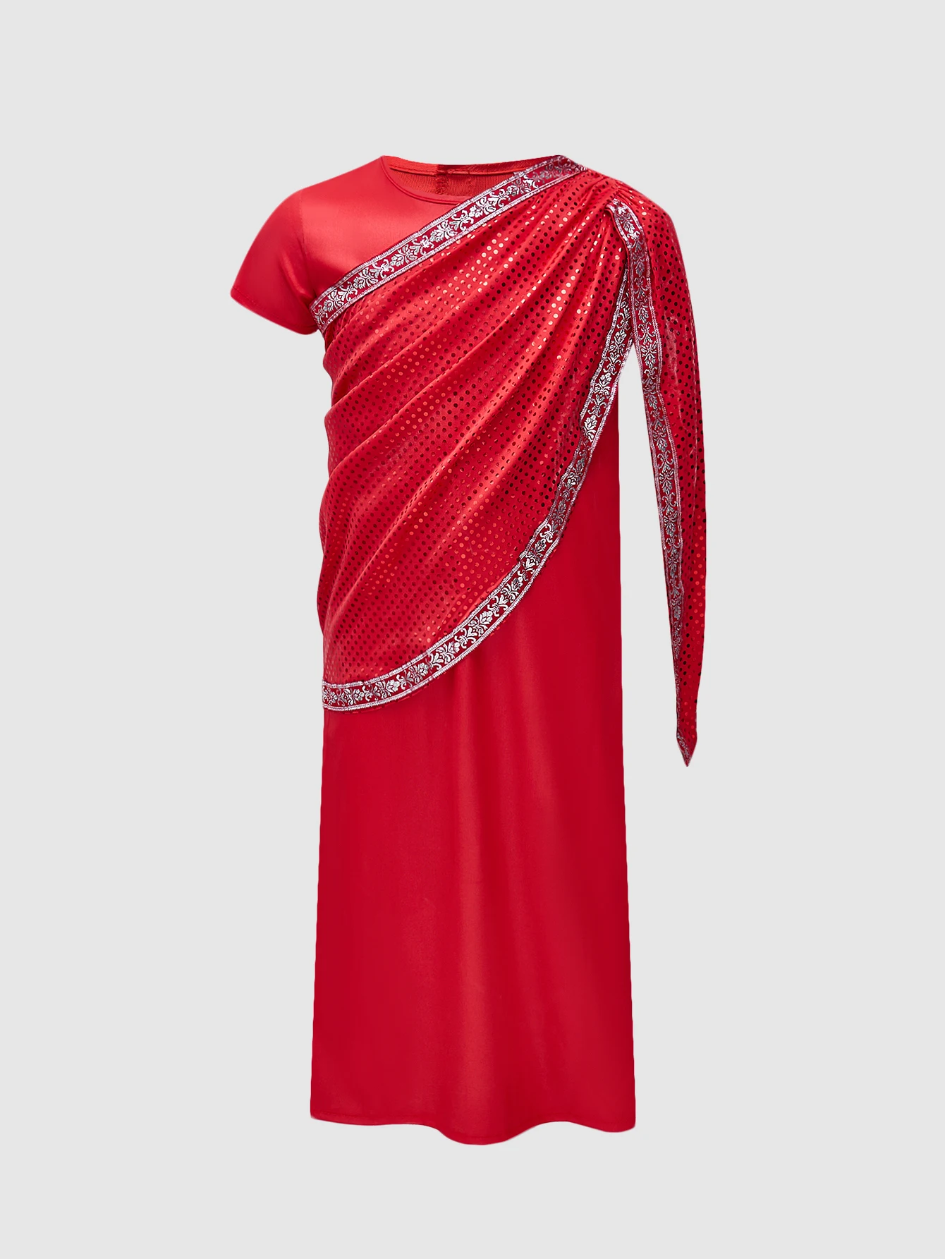 Kids Red Indian Traditional Saree Dress Girls Sequin Ethnic Gown Children Performance Costume for Diwali Wedding Festival Stage image 6