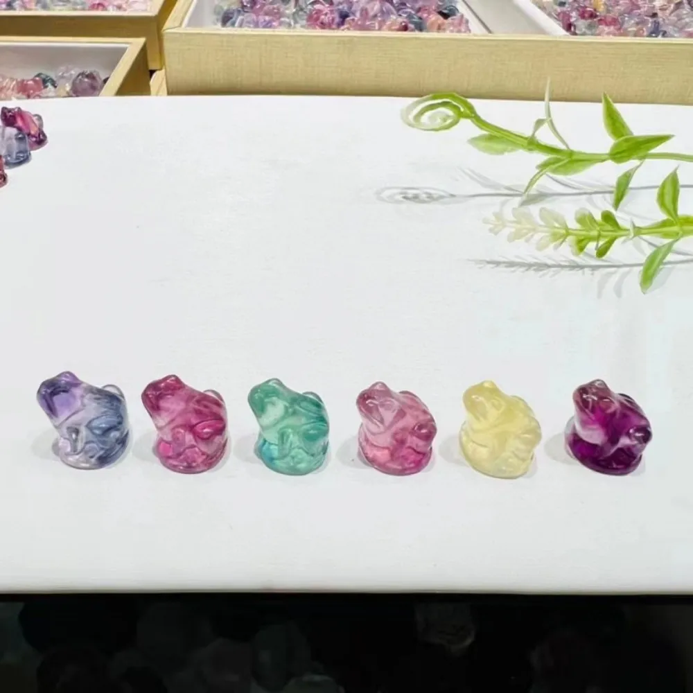 1pc Natural Rainbow Fluorite Mini Frog Carvings Animal Crystal Healing Stone Craft DIY Figurine Home Room Decoration Ornament view 4