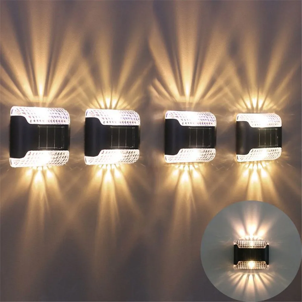 

4PCS Warm White LED Solar Step Lamp Path Stair Outdoor Garden Lights Balcony Light Decoration for Patio Stair Fence Light