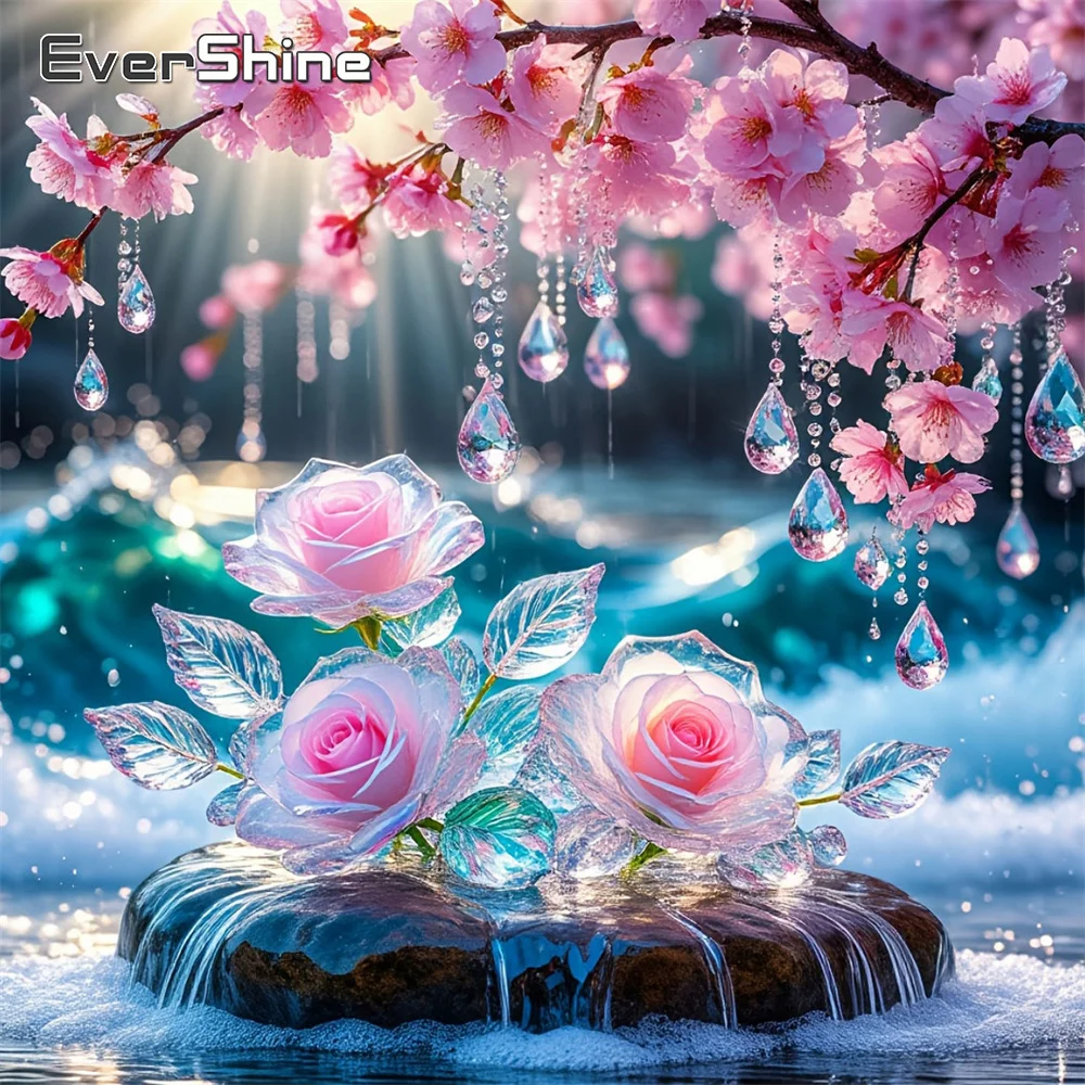 Evershine Diamant-Mosaik Blumenbild Strass-Stickerei Kirschblüten DIY Bastelset Malerei Handgemachtes Geschenk