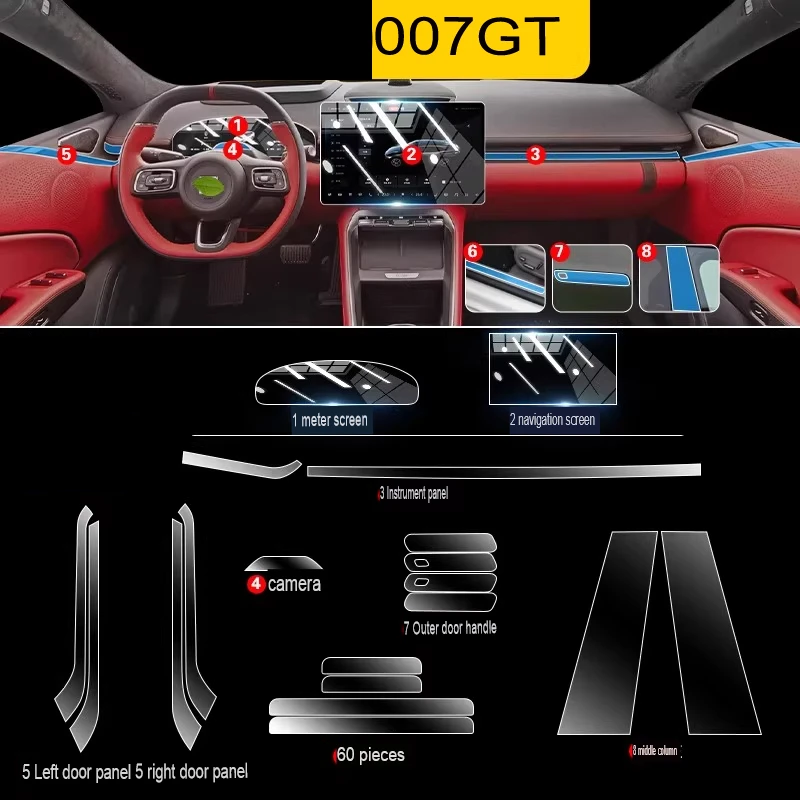 

For Zeekr 007 TPU Car Dashboard Protector Film Clear Scratch Resistant Cover Center Console Interior Sticker Car Accessories