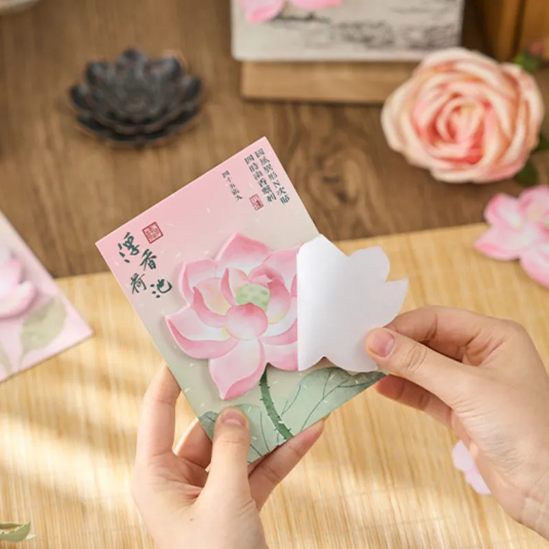 1pcs Romantic Pink Lotus Sticky Notes Multi-functional Daily Message Clock Memo Pad Student Notes Stationery Notebooks