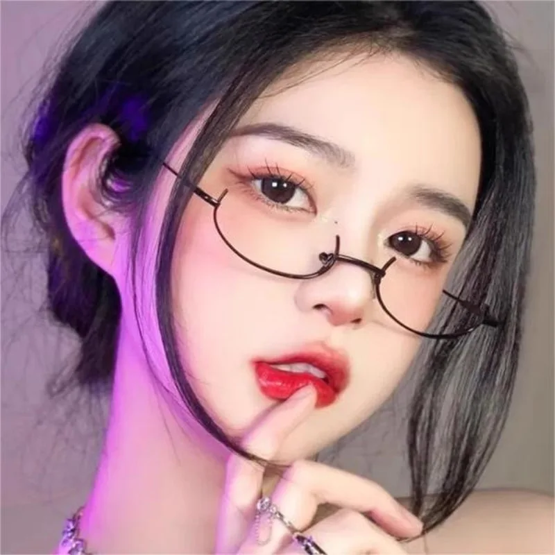 Two-dimensional Royal Sister Fashion Style Metal Oval Half Frame Anime Lensless Spectacle Frame Cosplay Cute Eye Glasses For Men