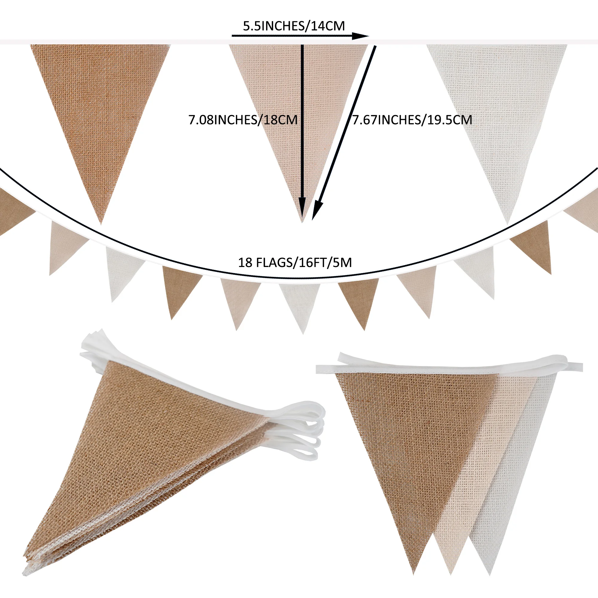 5M 16,4Ft 18 Wimpelketten aus Jute für Hochzeits- und Partydekoration, Vintage-Foto-Requisiten, Banner, Heim-, Babyparty- und Karnevalsgirlande – Detail 3