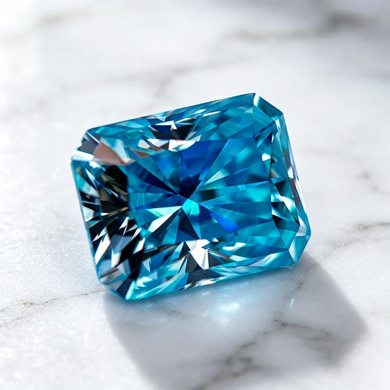 Moissanit-Stein Aquamarin im Radiant-Schliff Edelstein für DIY Fortgeschrittene Schmuckherstellungsmaterialien Besteht Diamanttester mit Zertifikat – Detail 3