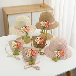 Straw hat for kids summer girls beach hat children's sun hat kids holiday travel straw hat bag set sunshade sun hat summer princ