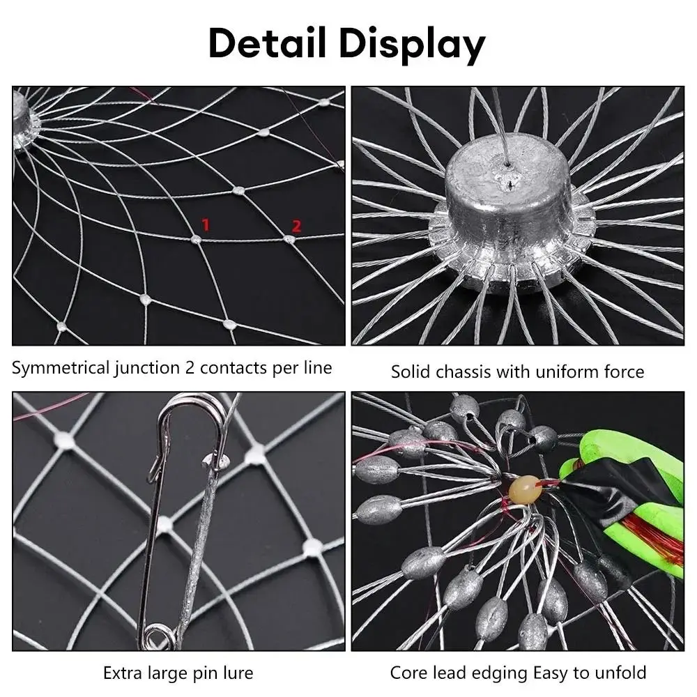 1Pcs Steel Wire Crab Trap Net Stainless Steel 52/72cm Fishing Net Cage Automatic Open Closing Outdoor Fishing Accessories