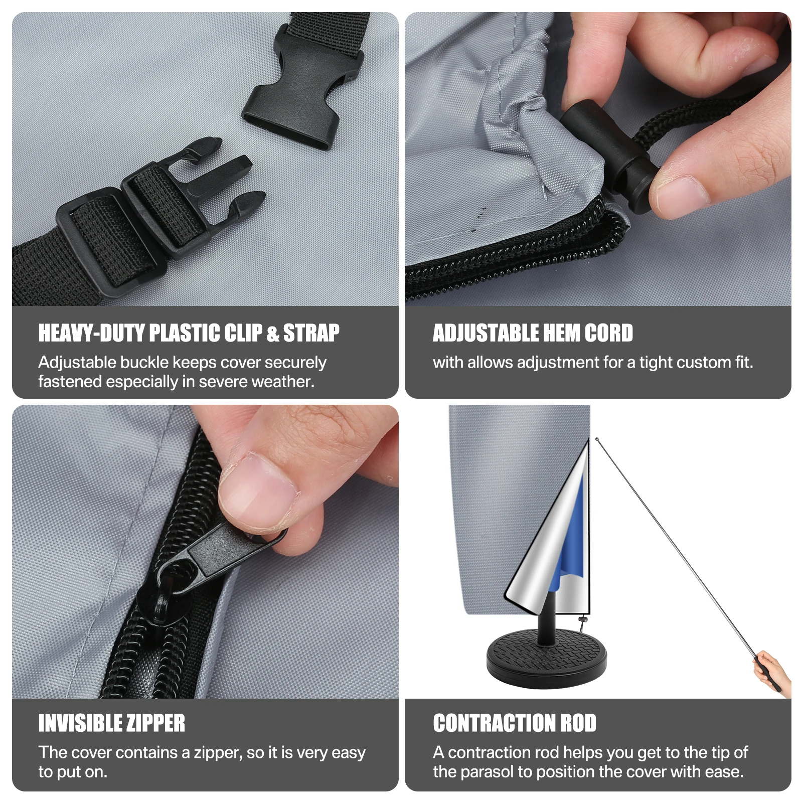 أغطية مظلة متينة للفناء مقاومة للماء ومضادة للأشعة فوق البنفسجية مع سحاب لمظلات كبيرة خارجية من 7 أقدام إلى 13 قدم #3