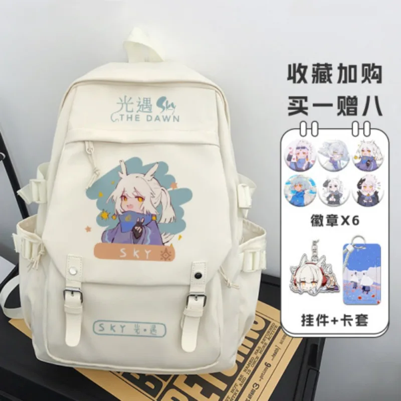 Anime Sky: Children of The Light Game Cos Daleth Tsadi Lamed Etc. Unisex White Vertical Square Printed Travel Gift Backpack