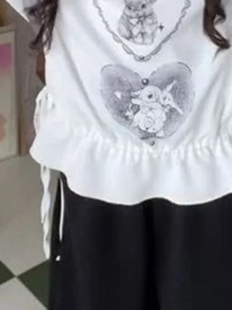 

Preppy Y2K Cartoon Print Hoodie Women's Loose Patchwork Sweatshirt Harajuku Grunge Pullover (72 characters)