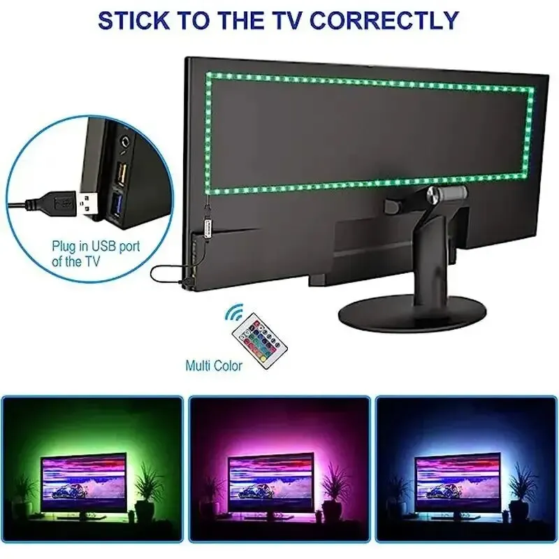 LED USB RGB Strip Light With 24keys Remote Control 5M 5050 Flexible Lights Strip for Room Living Room Party TV Backlight image 5