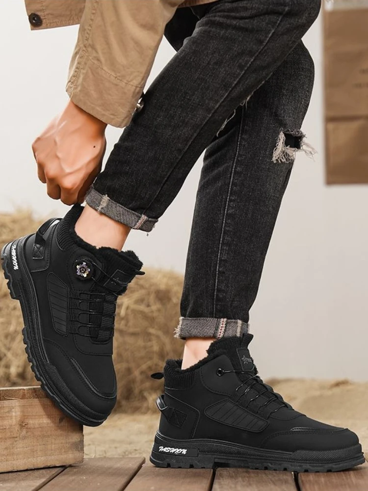 Men Snow Boots 2026 Winter New High Top Warm Fur Outdoor Thick Cotton Padded Shoes Non Slip Fashion Ankle Boots