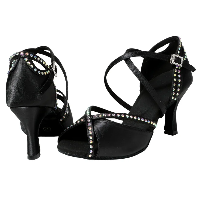 Latein-Tanzschuhe mit Strasssteinen für Damen, weicher Boden, Salsa-Schuhe zum Tanzen, Damensandalen, Hochzeits-High-Heels, 7,5 cm