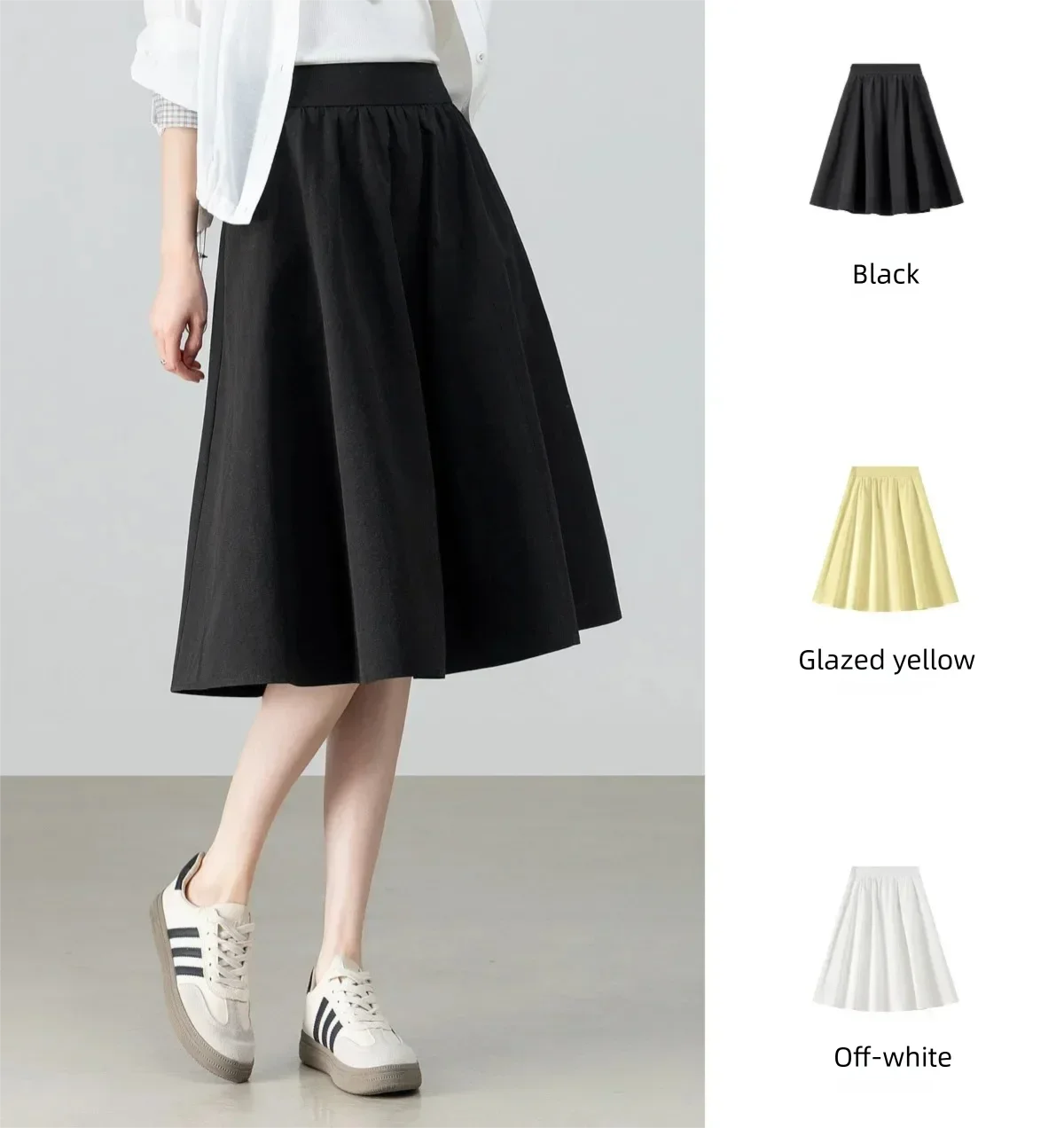 SENTUBILA Minimalistischer Pendler-Midirock mit elastischem Bund und Taschen, A-Linie, Damen, Sommer, neu, lässig, locker geschnitten, 162QG6284 – Detail 11