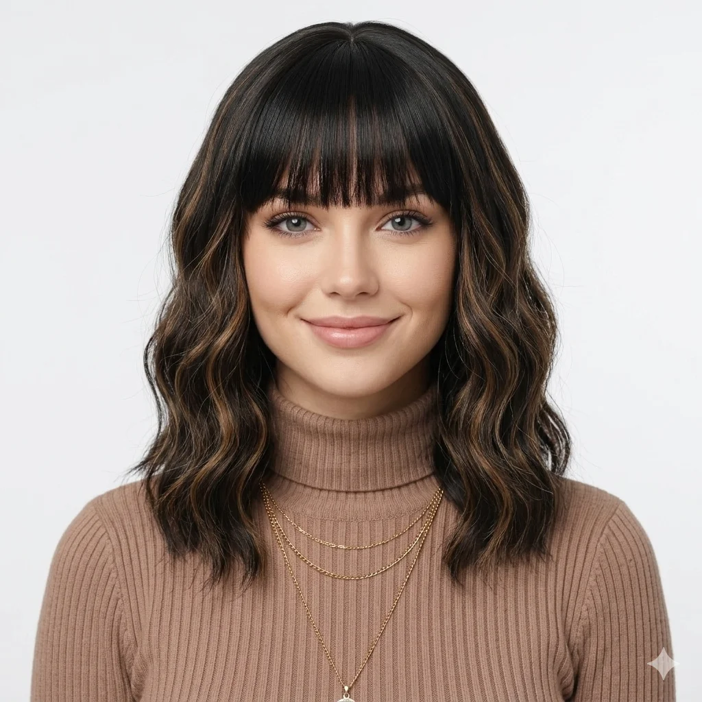 

Short Bob Wavy Wigs for Women Wig with Bangs for Black Women Shoulder Length Bob Hair Style for Halloween& Cosplay and Daily