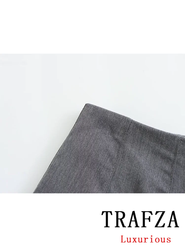 TRAFZA Casual Vintage Chic Women Mini Skirt Solid Zipper Straight Folds Skirt New Fashion 2024 Spring Summer Holiday Skirt