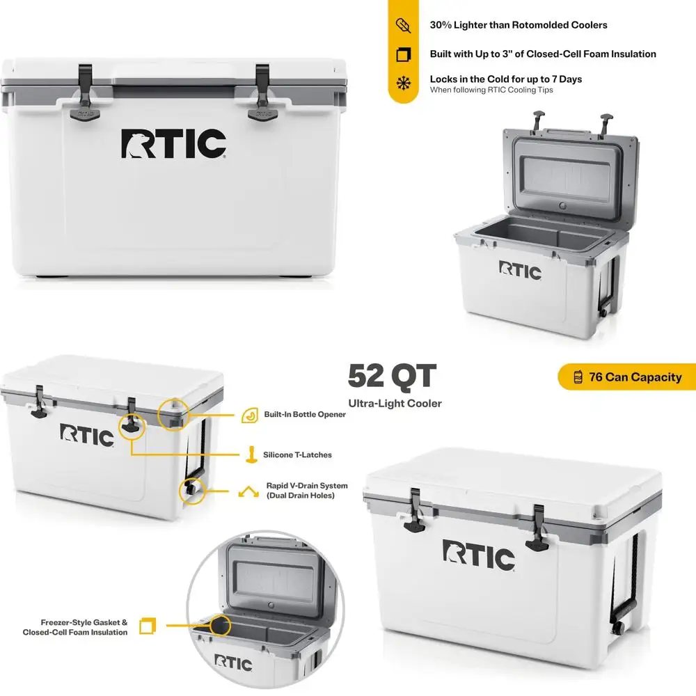 

Портативный изолированный холодильник для льда, 52-литровый холодильник для активного отдыха, пляжа, кемпинга, пикника, рыбалки, хранения напитков