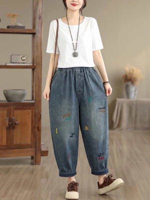 

Authentic Retro Embroidered Denim Shorts Women's 2026 New Summer Eighteen Harlan Pants Casual Machine Embroidery Loose Fit Co...