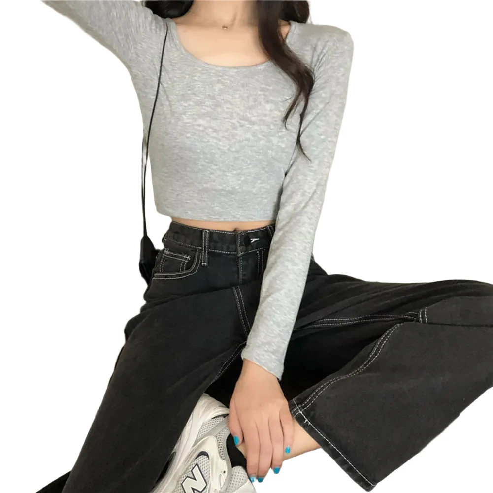 

Облегающий женский топ с длинными рукавами, U-образным вырезом и высокой талией, короткая длина, идеально подходящий для сезонного гардероба.