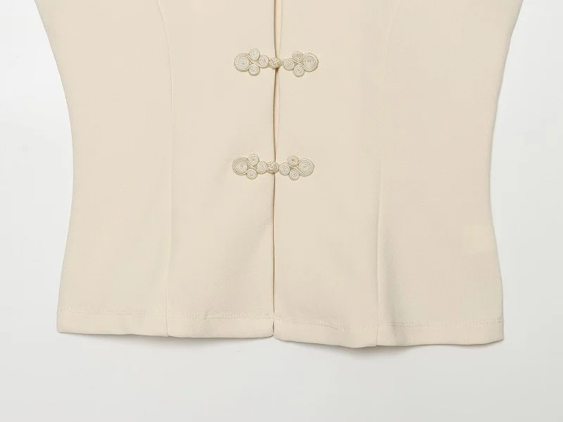 MUJER Tanktops mit chinesischem Knoten für Damen, Sommer, ärmelloses Weste-Top, Damen-Streetwear, Urlaubstop, Damen-Retro-Top, figurbetontes Top für Damen – Detail 8