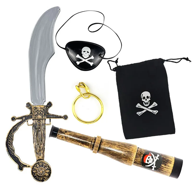 Halloween Pirate Toy Set Props Knife Skull Earrings Kids Funny Dress Up Costume Accessories Halloween Theme Cosplay Decorations