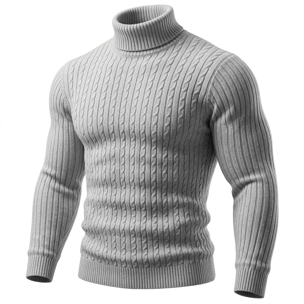 Herren Zopfmuster Rollkragenpullover Warmer Weicher Thermo-Pullover Winter Passform Langarm-Pullover für Kaltes Wetter Strickwaren – Detail 14