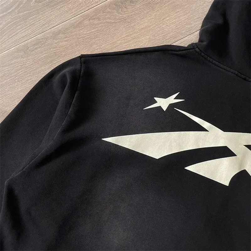 24ss Washed Black Sports Zip Up Hoodie Top Quality Logo Printing Oversized Womens Jacket Men Hooded Pullovers