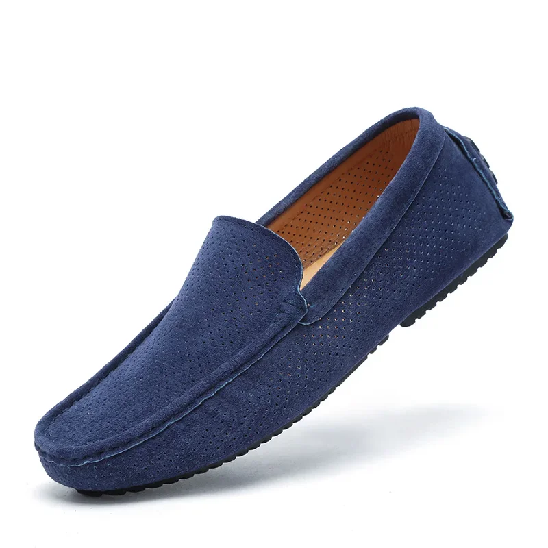 

Blue Genuine Leather Men Loafers Shoes Casual Slip On Designer Breathable Moccasins Italian Men Driving Shoes Loafers Mannen