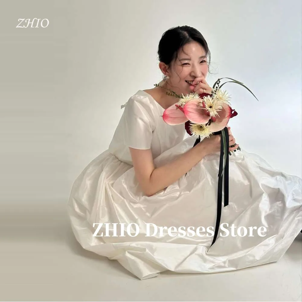 

ZHIO Simple A Line Ankle Length Wedding Party Dresses Short Sleeves Bride Reception Gowns Evening Formal Dress Customized