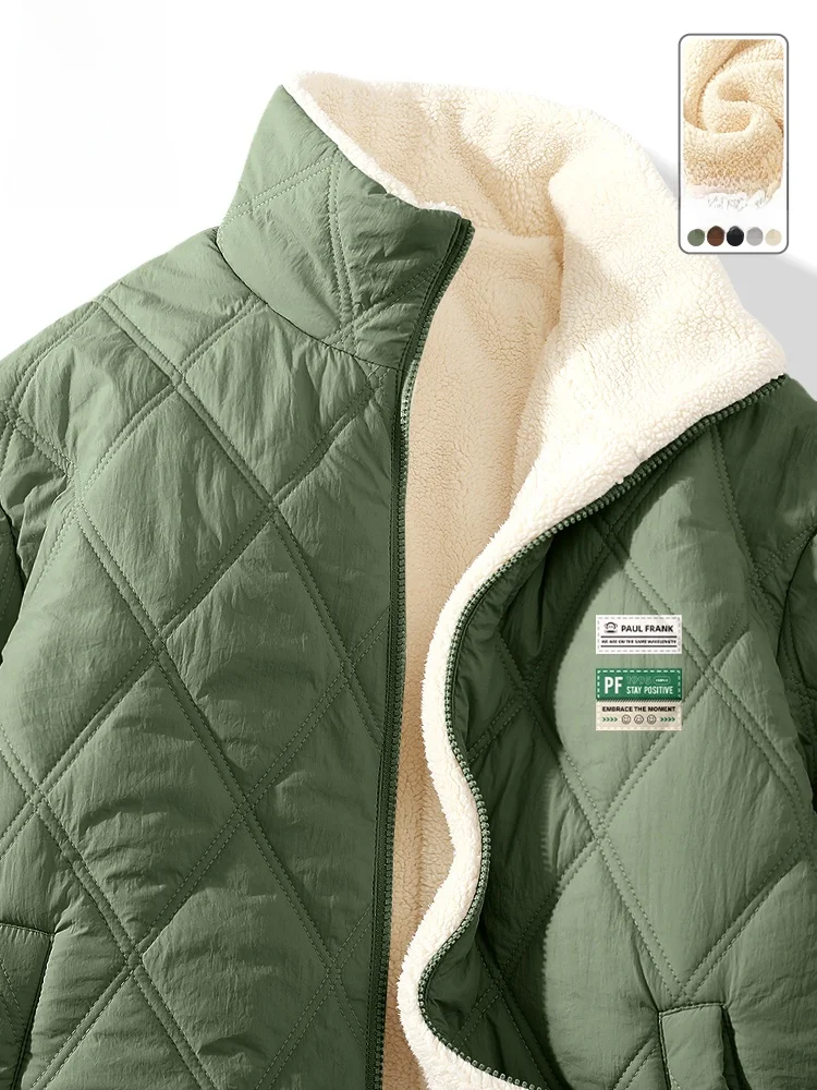 

Thiened Lamb Velvet Jaet Men's Winter Warm Stand Collar Cotton Coat Casual Cleanfit Sle Youth ular Faion