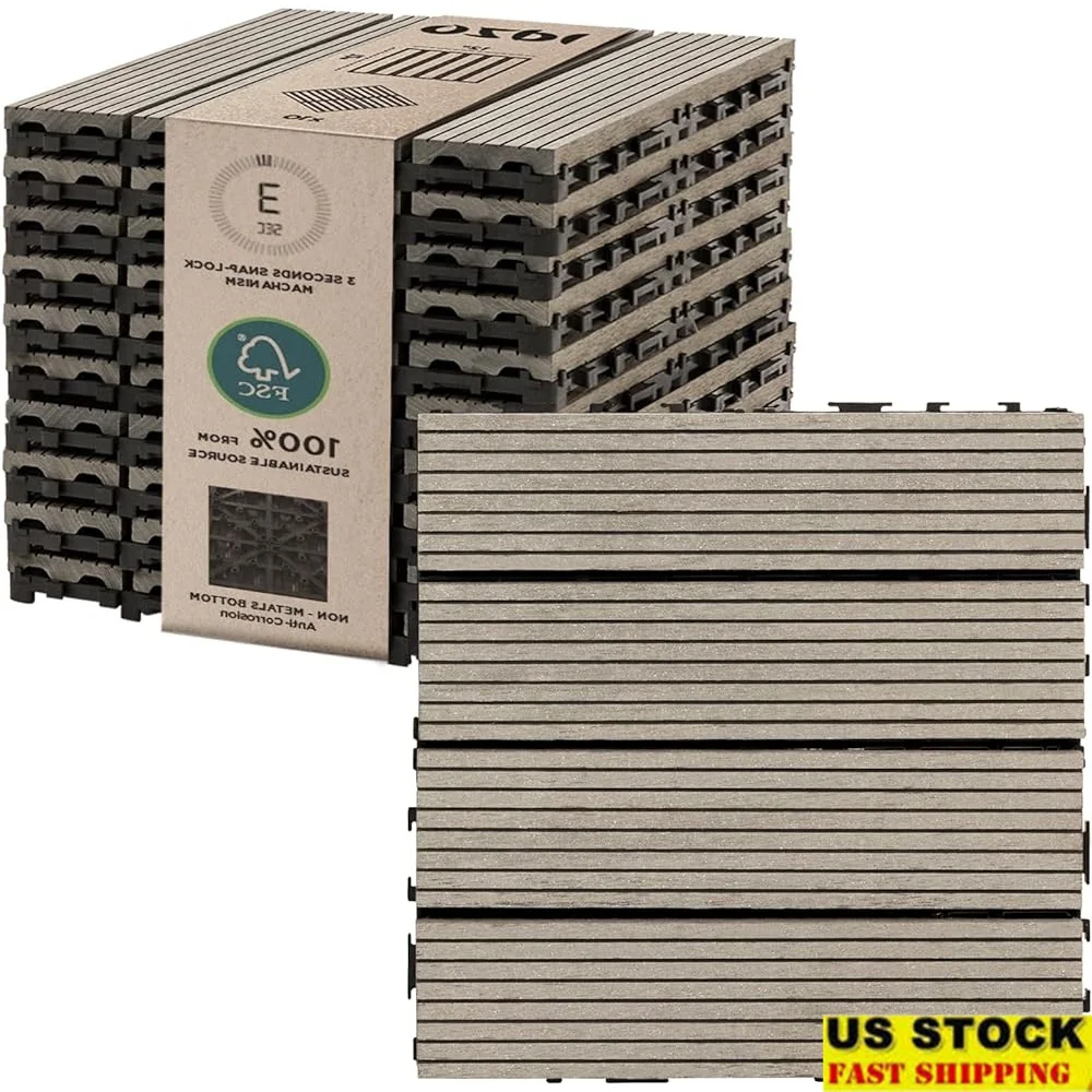

Sustainable Wood Plastic Composite Deck Tiles Set of 10 Interlocking Easy DIY Low Maintenance Weather Resistant For Patios