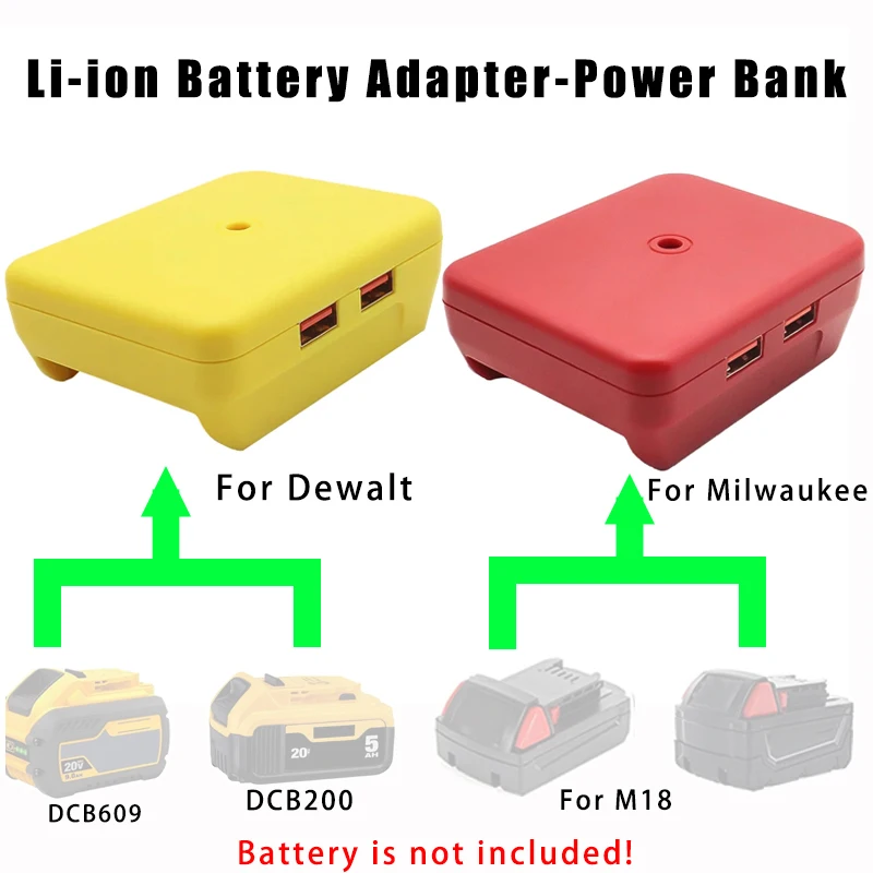 Connector Adapter Dual USB Power Bank Mobile Phone Charger For DeWalt For Milwaukee 18V 20V Lithium Battery For M18 48-11-1890