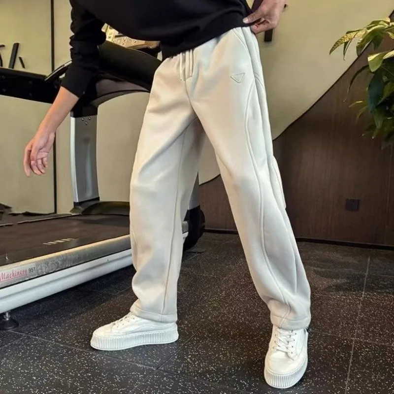 Autumn Winter Men's Streetwear Loose Straight Slimming Banana Pants Embroidered Logo Casual Knit Harem Joggers