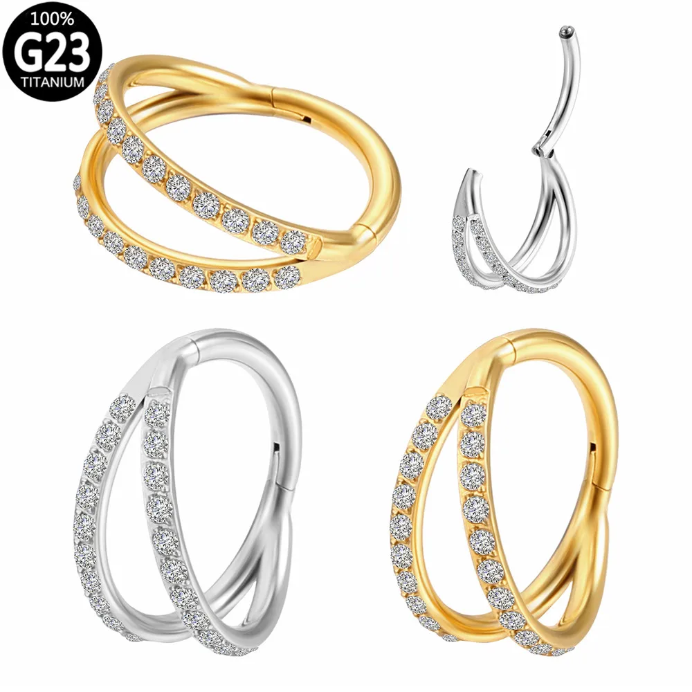 

Кольцо для пирсинга из титана G23, 16 г с раскрывающимся сегментом, с фианитами, для носовой перегородки, ушной хрящ, завитка ушной раковины, ювелирные изделия для пирсинга