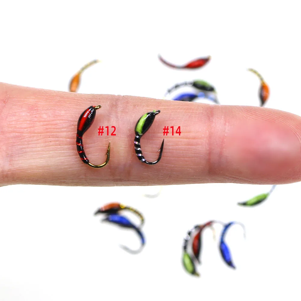 12 # 14 #   Couleur multiple pêche à la mouche truite mouche époxy nymphe mouches Midge pêche leurre insectes appâts