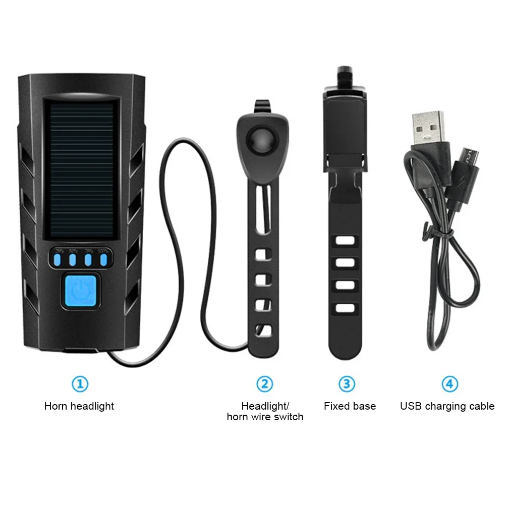 Solar MTB Road Bike Front Lamp USB Rechargeable LED Cycling Lantern Power Display High Beam Bicycle Flashlight for Night Riding