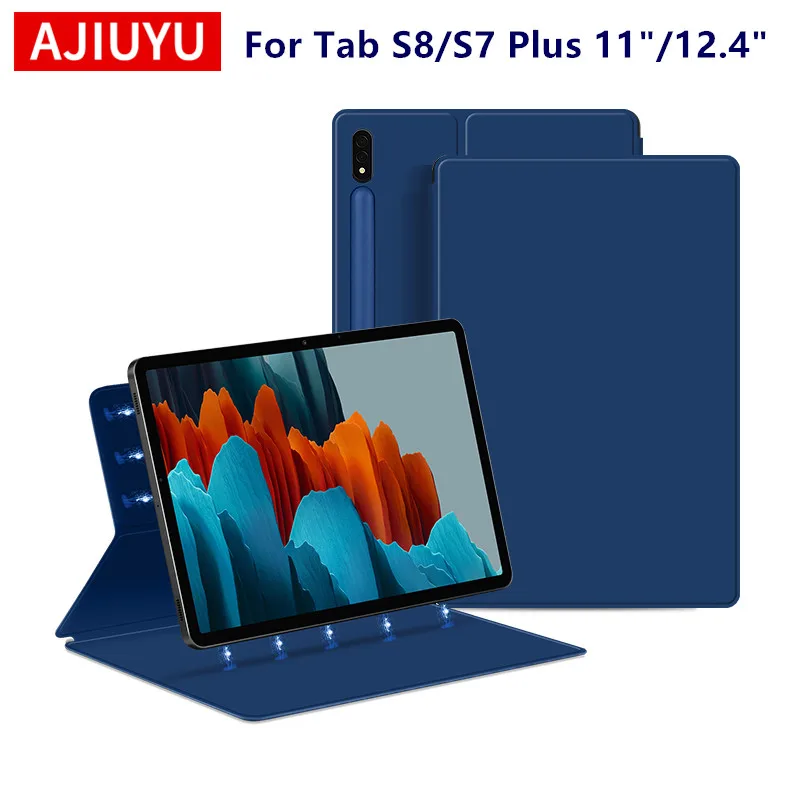 AJIUYU Magnetic Case For Samsung Galaxy Tab S7 Plus S8 S7 FE 12.4 inch 11 Tablet Smart Cover With Built-in Pencil Holder Slot PU