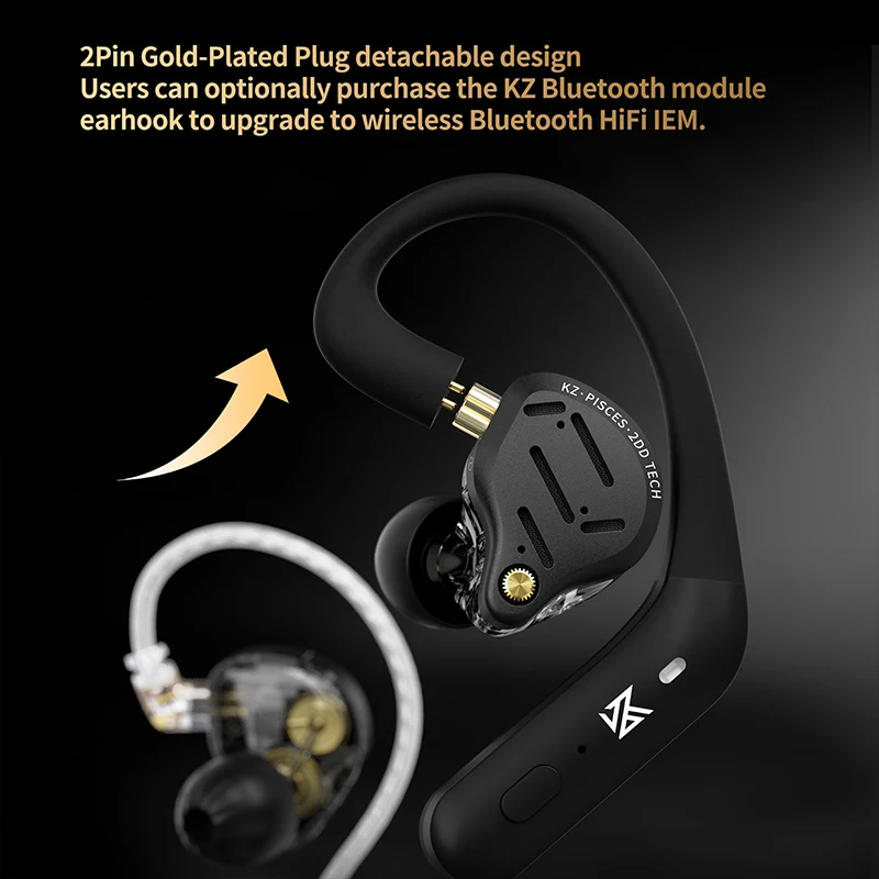 Auriculares KZ Piscis HIFI, auriculares con unidad dinámica 2DD, estéreo ajustable reemplazable, 2 pines, Cable de enchufe tipo c de 3,5 MM, auriculares de música