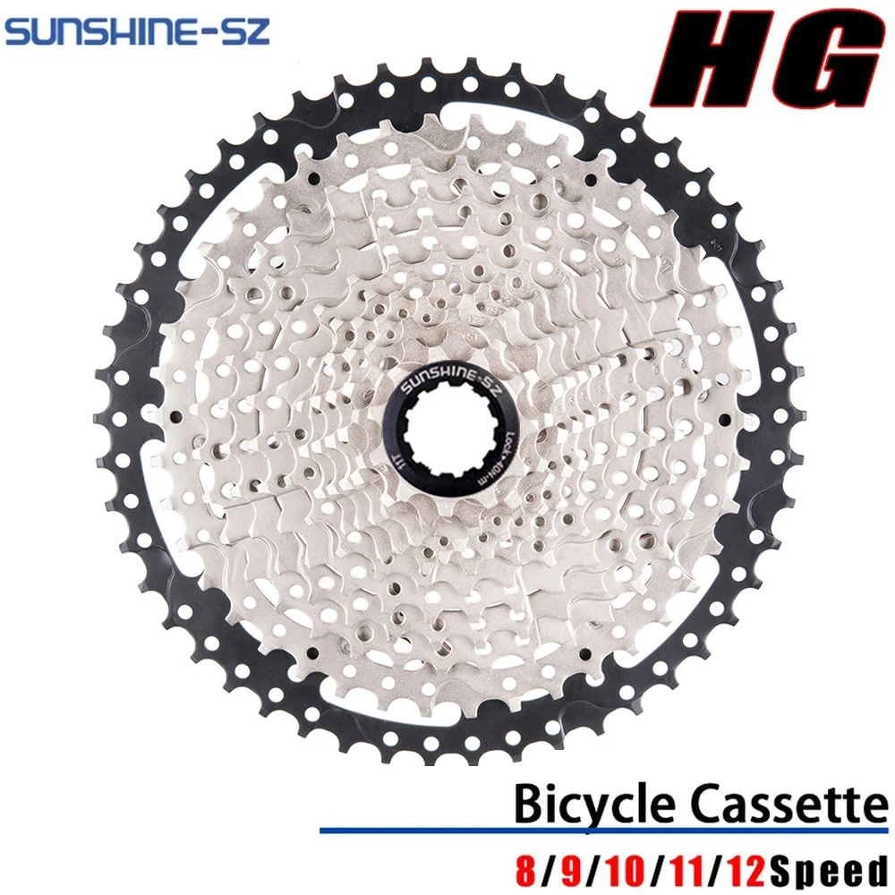 

SUNSHINE MTB Bike Cassette 8/9/10/11/12 Speed MTB Bicycle Sprocket K7 Freewheel 8S 9S 10S 11S 12S 40/42/46/50T/52T For HG Hub