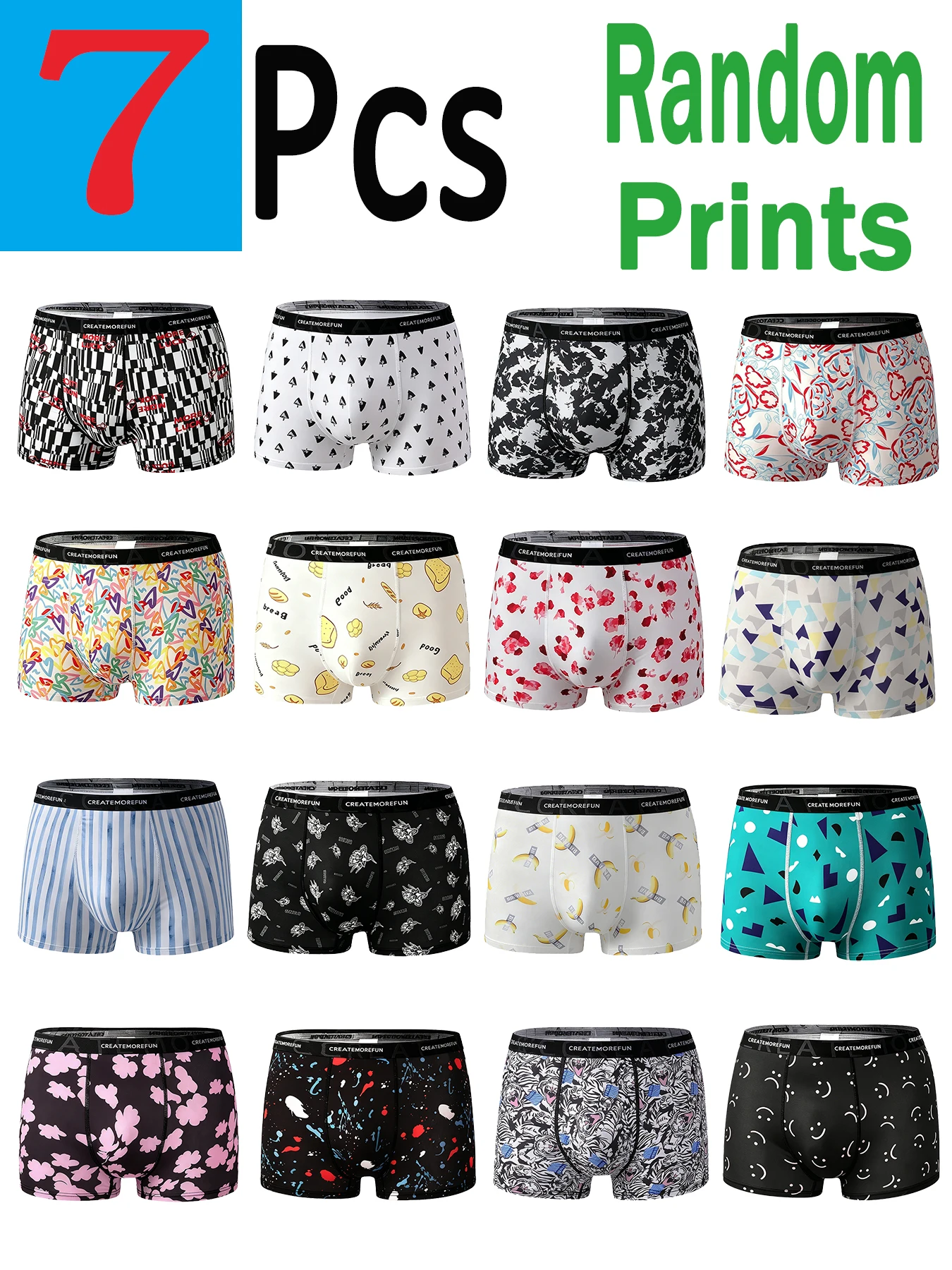 

7 Pcs Men's Random Print Ice Silk Boxer Briefs, Cool & Comfortable – Multiple Patterns & Sizes, Perfect for Daily Wear