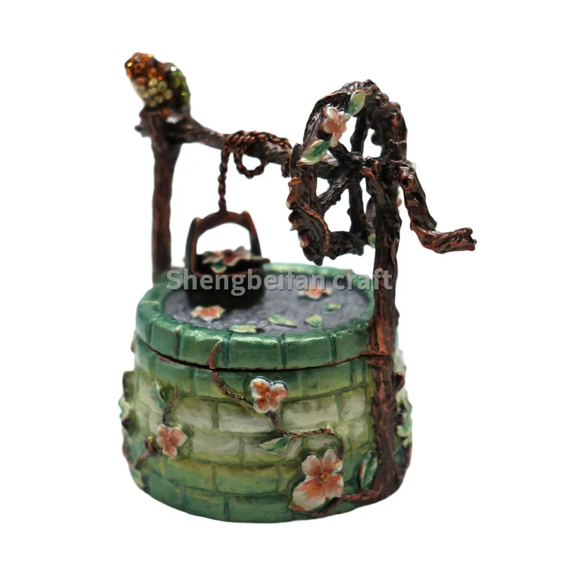 Metal Craft EnamelAncient well figurine Jewelry Box Counter Decoration Bithday Gift Trinket Box For Home Decoration Necklace Rin