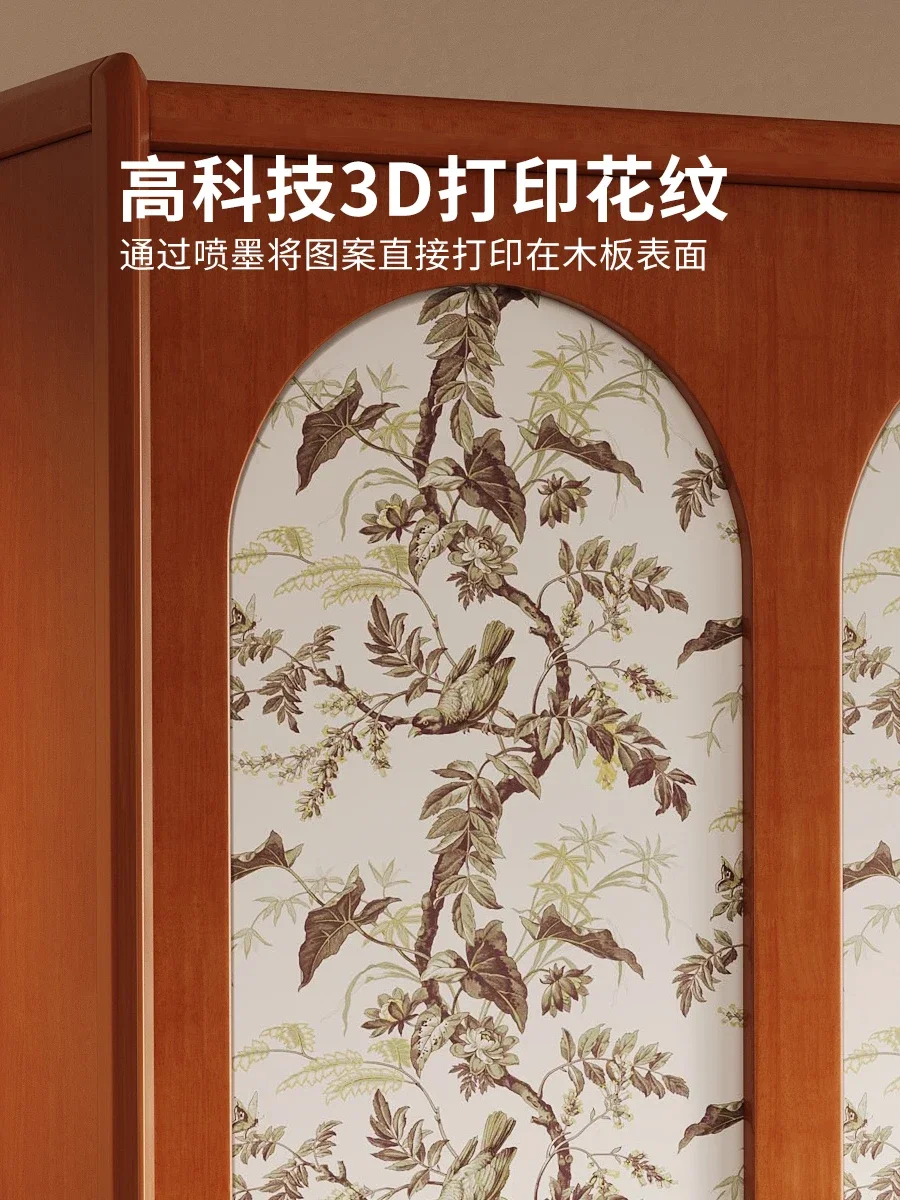 French retro solid wood wardrobe household bedroom storage hanging wardrobe medium antique small apartment sliding door