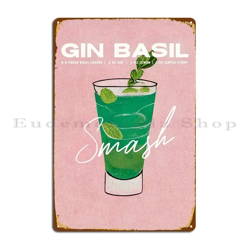 Gin Basil Smash-placa de Metal rosa para habitación, placas de póster, cueva de cine, cartel de estaño para fiesta de hierro
