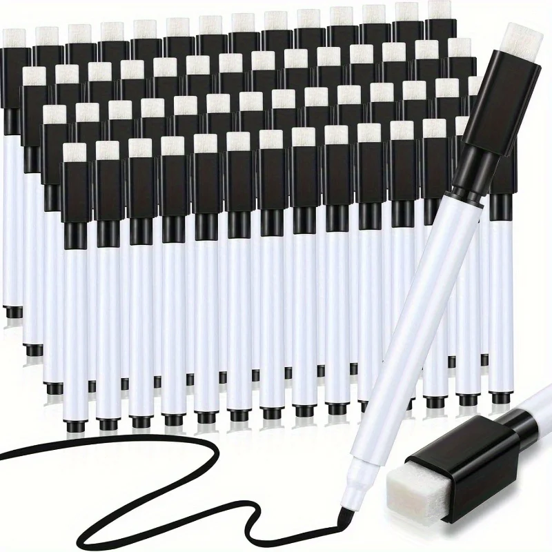 20 عبوة من أقلام التحديد الجافة السوداء ذات الطرف المتوسط مع محايات مدمجة |   علامات السبورة البيضاء للاستخدام المكتبي والفصول الدراسية، الكتابة السلسة