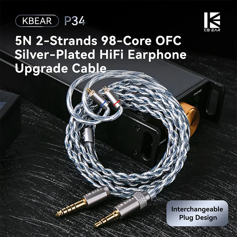 

KBEAR P34 Потрясающий внешний вид 5N 2-жильный 98-жильный сменный разъем OFC Посеребренный Hi-Fi кабель для обновления наушников