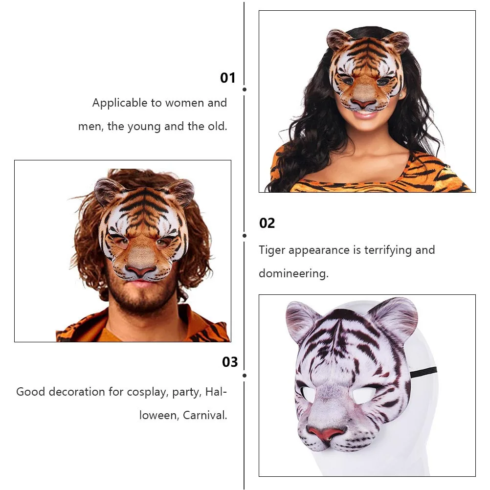 

2pcs Halloween Tiger Face Mask Premium Eva Unisex Costume For Carnival Tiger Mask Party Cosplay Decor Yellow White