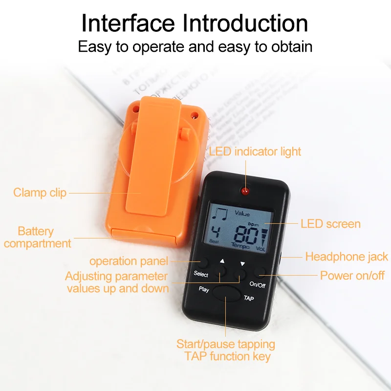 Digital Metronome Mini Metronome Clip-on LCD Volume Adjustable Portable Metronome  For Piano Guitar Flute Violin Drum
