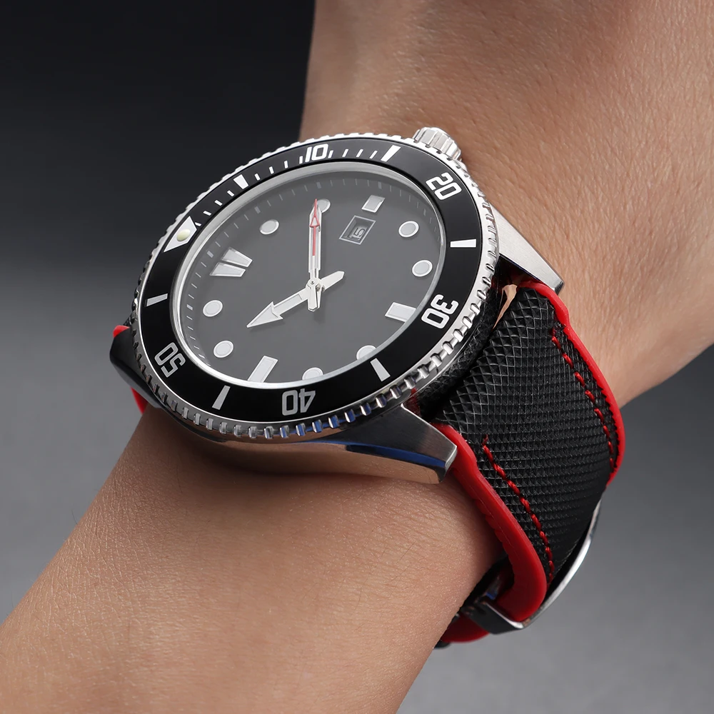 Nylon-Segeltuch-Gummi-Hybrid-Uhrenarmband 18/19/20/21/22/24mm für IWC, Tudor, Seiko, Omega mit Schmetterlingsverschluss – Detail 4