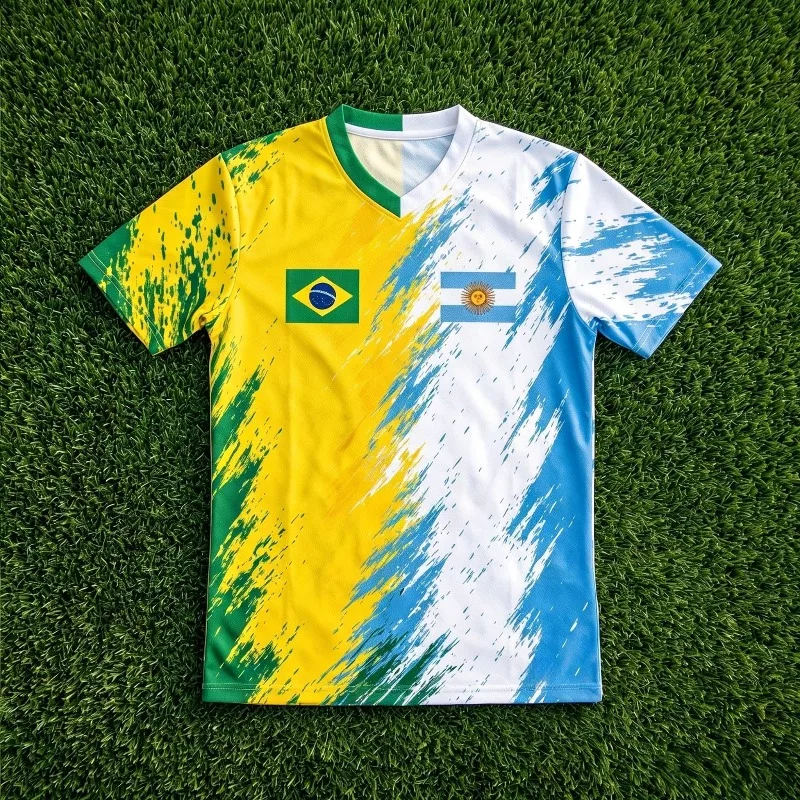 Dual Country Flag Split Patriotic Soccer T-shirts Boy/Girl Multi National Flags Football Fan Jersey 3D Print V Neck Sports Tops