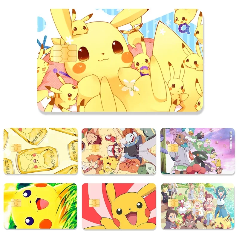 Autocollants Pokémon Anime pour carte de crédit, autocollants Kawaii, carte bancaire de débit, autocollant de couverture de protection, puce grande et petite